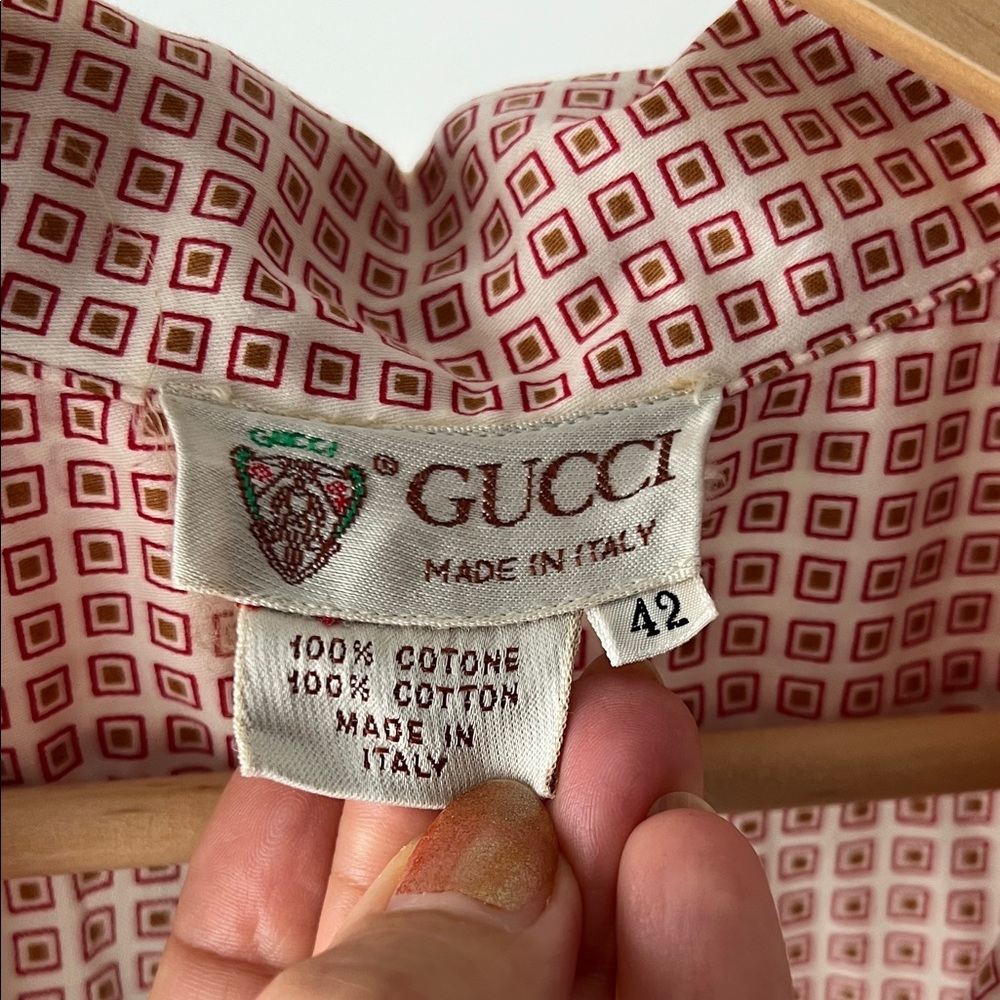 Vintage Gucci Pink Red Brown printed Checkered Casual Shirt 42 aprox S M - Picture 6 of 8